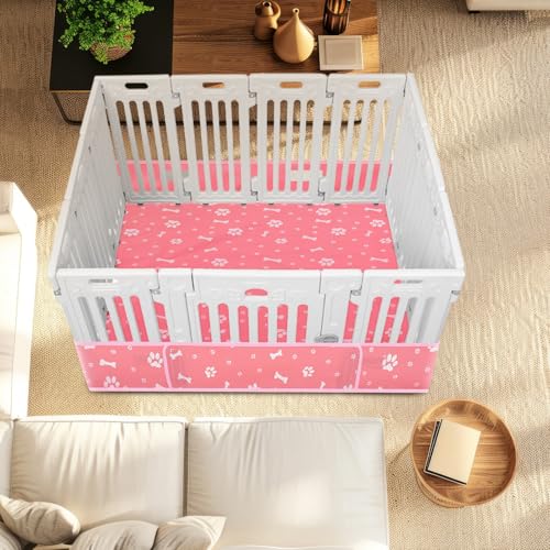 Marsui Dog Playpen Bottom Pad Fits for 36 Inch 4 Panels Pet Exercise Mat Puppy Crate Pad Reusable Washable Pet Training Pee Mat Hoop and Loop Design, Playpen Not Included - color: Pink, style: Dog Paw Bone Print
