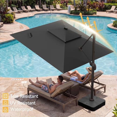 10x10 FT Patio Umbrella, Large Cantilever Double Top Heavy Duty Offset Umbrellas with 360° Rotation, Outdoor shade for Garden Deck Pool, Grey - color: Gray, size: 10x10 FT
