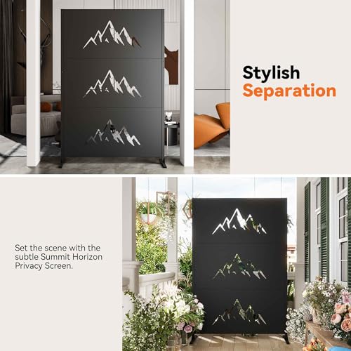 Modern Shade 4x6 FT Metal Privacy Screen with Artistic Modular Designs Decorative Patio Privacy Fence & Garden Divider, Freestanding Outdoor Metal Fence Panel, Weather-Resistant (Summit Horizon) - size: 1 Panel (Summit Horizon)