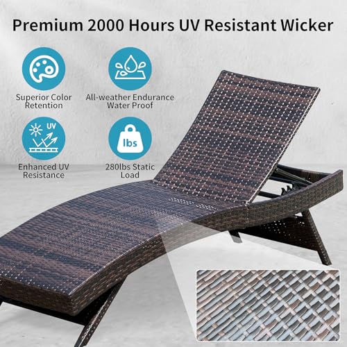 Folding Patio Chaise Lounge (Set of 1 Chair), Foldable Long Reclining Patio Seating Chairs, Outdoor Wicker Lounge Chair, Rattan Chaise Lounge Lawn Sunbathing Chairs Beach Pool Backrest Recliners - color: 1 Foldable Chair