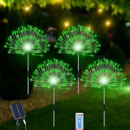 Slyuexu Solar Garden Lights Outdoor Waterproof, 4 Pack Total 480 LED Solar Firework Lights Decorative with 8 Lighting Modes Outside for Yard Pathway Flowerbed Decor, Green - color: Green, size: 4 Pack