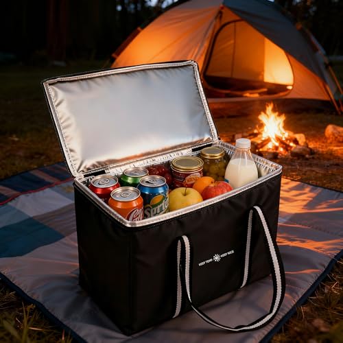 Insulated Food Delivery Bag, Large Durable Reusable Shopping Grocery Bag with Zipper – Foldable Thermal Cooler Bag for Hot & Cold Food, Pizza Delivery & Catering - color: Black 1