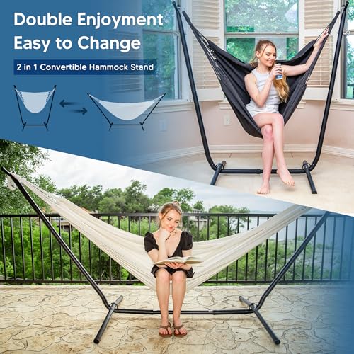 SUNCREAT 2-in-1 Hammocks Convertible Portable Double Hammock with Stand, Outdoor Hammock with Stand Included, Patented, Natural - color: A-natural