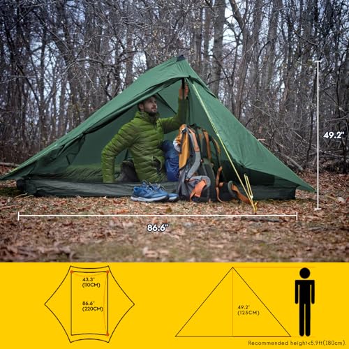 LANSHAN Ultralight Tent 3-Season Backpacking Tent for 1-Person or 2-Person Camping, Trekking, Kayaking, Climbing, Hiking - color: 2-person, dark green