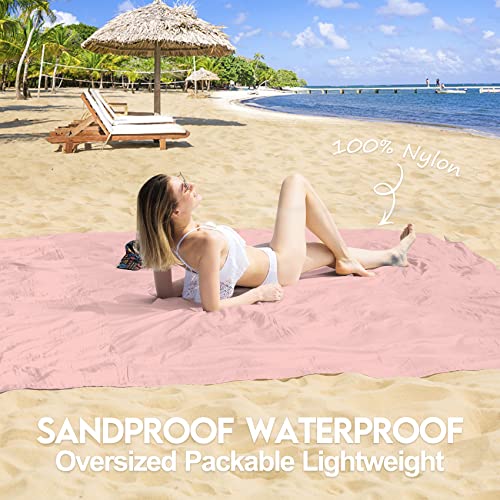 BYDOLL Nylon Beach Blanket Waterproof Sandproof 78''x110'' Suits 1-7 Adults Oversized Sand Free Extra Large Blanket Lightweight Soft Picnic Mat for Beach Essentials - color: Pink, size: 78''x 110''