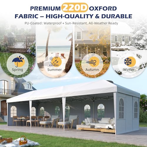 EROMMY 10x30 Heavy Duty Pop Up Canopy Tent with 8 Removable Sidewalls, Waterproof UV50+ Gazebo with Mosquito Netting, Easy Setup Instant Shelter for Backyard, Party, Wedding & Commercial Use, White - color: White, size: 10’x 30’