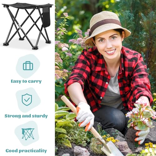 2 Pack Camping Stool 13 Inch Portable Folding Camp Stool with Side Pocket for Camping Fishing Hiking Gardening Outdoor Walking, Foot Stools with Carry Bag, Black