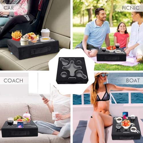 Couch Cup Holder Pillow-Sofa Cup Holder Tray Caddy Cupholder for Bed, Rv, Tv, Car, Man Cave, Backseat for Remote, Drinks, Snacks (Square-Black) - color: Black