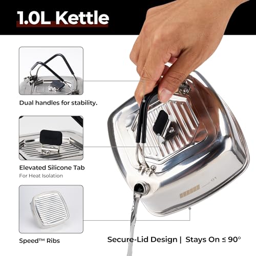 Alocs Camping Cookware Set - Lightweight Camping Pots and Pans - Portable Outdoor Cookware with Kettle - Camping Cookware Mess Kit for 2 - style: Elite Stainless Series (3-piece)