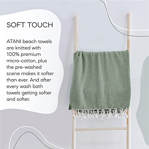 ATANI 69x35 in Oversized Turkish Beach Towel Set with Tote Bag – Quick-Dry 100% Turkish Cotton Peshtemal, Sand-Resistant, Lightweight for Shower, Travel, Pool, Yoga (Green) - color: Green + Bag, size: 35 inc x 69 inc