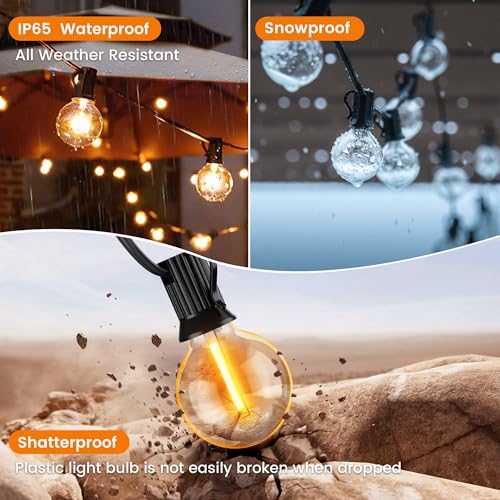 OHLUX Outdoor String Lights, 180FT LED Patio Lights with 82 Dimmable Plastic G40 Globe Bulbs 2 Spares, 2200K Waterproof Connectable Hanging Lights for Backyard Porch Cafe Party Decor E12 Socket - size: 180FT