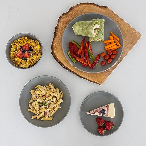 Grow Forward 16-piece Premium Wheat Straw Dinnerware Sets for 4 - Unbreakable Dishwasher & Microwave Safe Plastic Plates and Bowls Sets - Patio, Outdoors, RV, Camping Dishes - Feather - color: Feather Grey