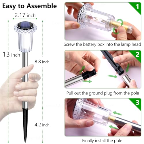 DenicMic Solar Lights Outdoor 10 Pack Waterproof 3000K Warm White LED Stainless Steel Stake Outside Lights for Yard Pathway Garden Driveway Walkway Landscape Path Lighting - color: Warm 10Pack