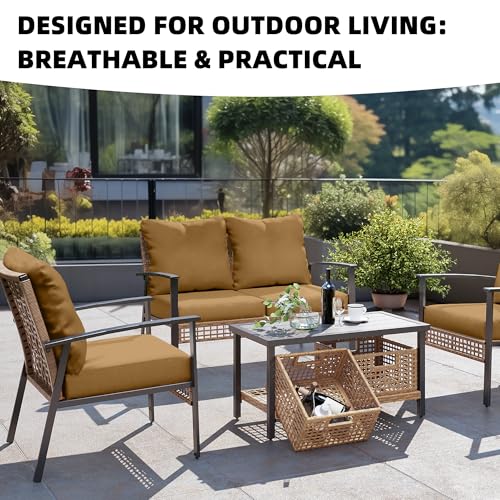 8Pcs Outdoor Cushion Covers, Patio Cushion Covers,Stretch Elastic Slipcovers, Replacement Washable & Reusable Furniture Protector for Patio Couch (Camel Color,Cover Only) - color: Camel Color, size: 8Pcs-Solid color