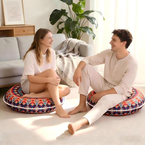 LOVMOC 32 Inch Round Floor Pillow for Adults, Large Thick Memory Foam Boho Mandala Meditation Floor Seating Cushion, Machine Washable for Living Room Outdoor Yoga Floor Sitting, Red - color: Red, size: 1 Count (Pack of 1)