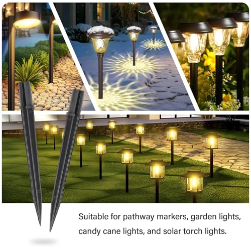 8 Pcs Solar Light Stakes Replacement (Fit for Inner Diameter 0.6inch),Reinforced Ground Spikes,ABS Plastic Lights Stakes, Ideal for Solar Pathway Lights Garden Torch Lights,Christmas Lights - size: 0.57-0.6 inch
