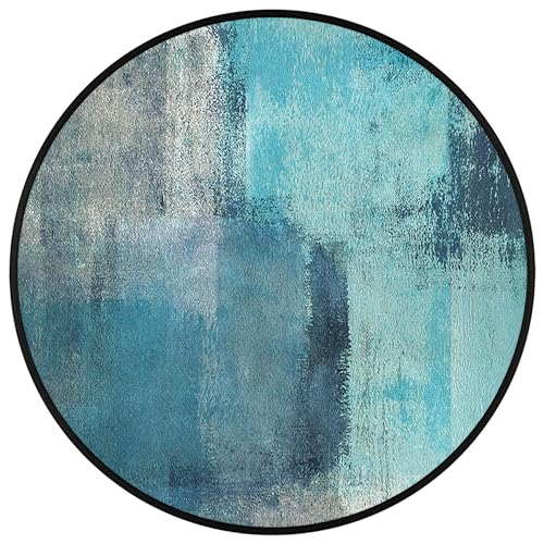 Turquoise and Grey Abstract Art Round Area Rug, Painting Teal Non-Slip Circle Rug for Bedroom Living Room Outdoor Study Playing Floor Mat Carpet, 3' Diameter - color: Abstract Art, size: 3' Diameter