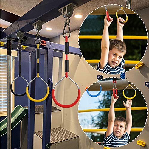 PELLOR 4-Pack Colorful Ninja Rings -Gymnastic Rings, Ninja Slackline Obstacle Course Accessories, Backyard Playground Training Equipment Play Set for Kids Adult - color: 4 Color
