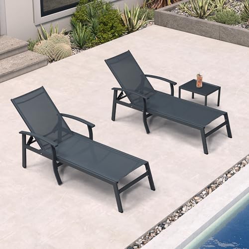 PURPLE LEAF Chaise Lounge Chair Outdoor 2 Pieces Pool Lounge Chairs 5 Adjustable Position with Armrests and Side Table, Aluminum Patio Lounge Chair for Outside, Backyard, Pool, Grey - color: Grey, size: Standard