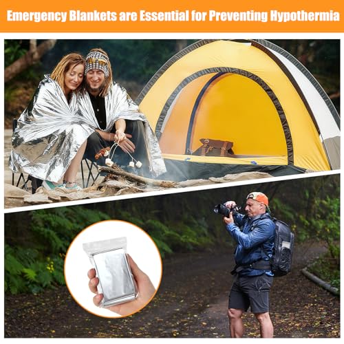 150PCS Emergency Blankets Foil Mylar Thermal Individually Wrapped, Waterproof Survival Blanket for Camping, Outdoors, First Aid Kit Travel