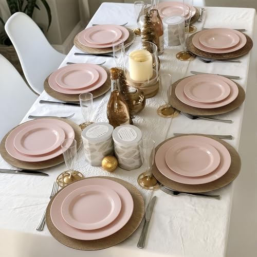 Fijinhom 100PCS Pink Disposable Plates for 50 Guests Including 50PCS 10" Dinner Plates & 50PCS 7" Dessert Plates, Pink - color: Pink, size: 50 Guests-100pcs