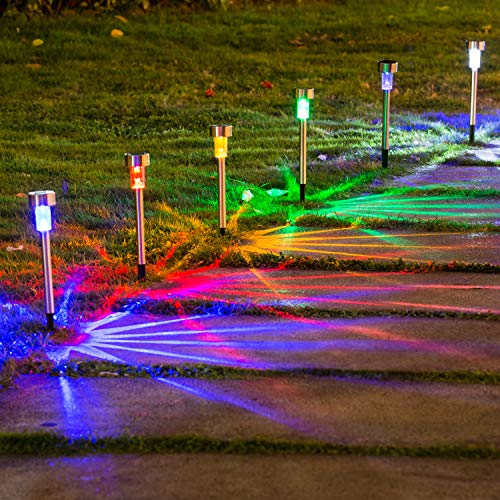 Wellgium Solar Lights Outdoor - Garden Landscape Pathway Lights for Lawn Patio - Stainless Steel, 12 Pack (6 Colors) - color: Multicolor