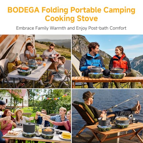 BODEGA 2 Burner Camping Stove, 20000 BTU Folding Propane Camp Stove with Adjustable Burners,Portable Dual Gas Stoves with Carry Handle&Bag for Camping,BBQ,RV,Home,Camping Essentials Gear - size: No Frying Pan