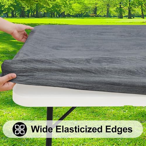 Smiry Square Table Cloth Cover, Waterproof Elastic Fitted Picnic Tablecloth, Wipeable Flannel Backed Vinyl Tablecloths for Camping, Dining, Outdoor (Dark Grey, 36" x 36") - color: Dark Grey, size: 36" x 36" (Square)