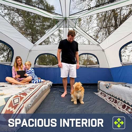 4/6/8/10 Person Instant Tent, Waterproof Pop Up Tents for Camping with Rainfly, 60 Seconds Easy Setup, Automatic Cabin Tent for Family Camping with Expandable Carry Bag & Upgraded Ventilation - color: Blue, size: 10 Person