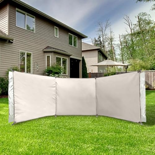 Wind Blocker Wind Screen 98x28in Foldable Wind Blocker 210D Silver Coating Camping Windbreaks with Grommet 3 Panel Wind Screen for Outdoor Beach Lawn Privacy