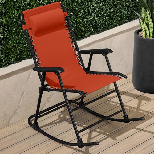 Best Choice Products Outdoor Zero Gravity Rocking Chair, Folding Reclining Patio Lounge Chair with Adjustable Pillow for Lawn, Beach, Camping - Burnt Orange - color: Burnt Orange
