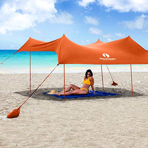 Red Suricata Family Beach Tent & Canopy, UPF50 Sun Shade, 4 Aluminum Poles, Sand Shovel, Large Portable Sun Shelter (Large, Orange) - color: Orange, size: Large 10' x 9'