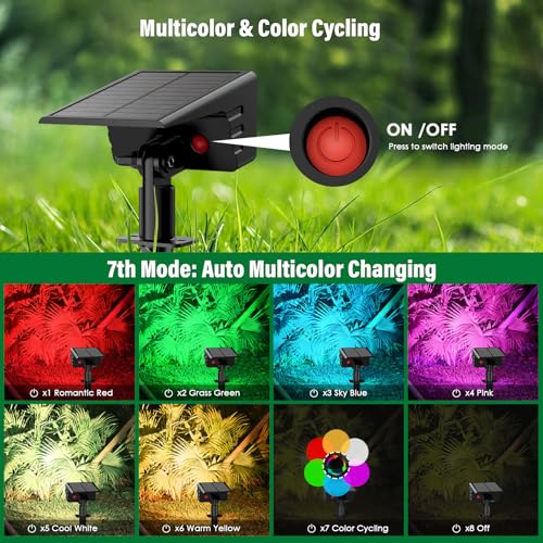 Solar Spot Lights Outdoor with 7 Lighting Modes RGB, 4 Pack Solar Color Changing Lights IP68 with 29 LED & Auto On/Off, Multicolor Outdoor Lights for Outside, Garden, Yard(Multicolor) - color: Multicolor, size: 4 Pack