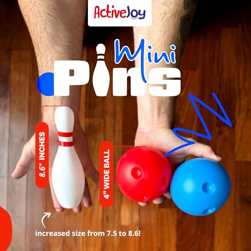 ActiveJoy - Classic & American Style Mini Kids Bowling Set - Bowling Games for Kids Indoor - Bowling Alley Toy with Lane, 10 pins, 2 Balls for Family & Friends - 2-5 Years Old. (America) - color: American