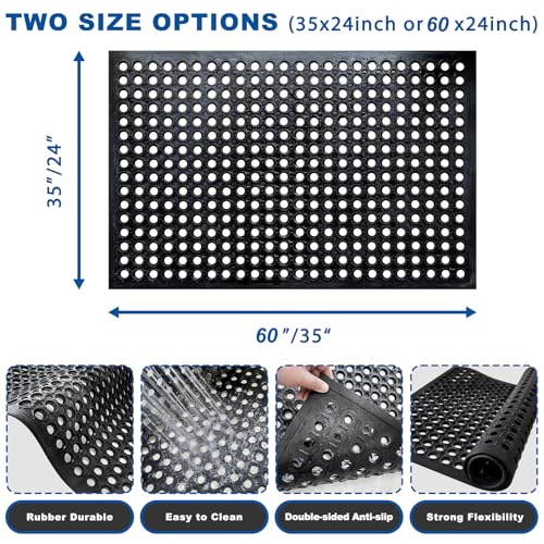 35"X24" Outdoor Rubber Floor Mats Non-Slip Restaurant Mat Commercial Kitchen Heavy Duty Mat Drainage Mats for Garage Garden Indoor Outside Industral Pool Entrance Bar Wet Area - size: 2' x 2'11" (Rectangular)