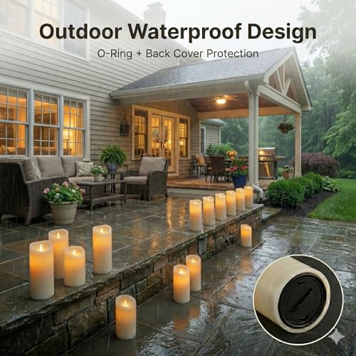 Enido 24 Pc Flameless LED Candles with Remote & Timer, Outdoor Waterproof, Flickering Electric Warm Lights for Cozy Home & Holiday Romantic Decor, Battery Operated (D 2.2” x H 4”/5”/6”) - color: Ivory