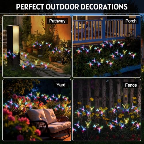 4 Pack Solar Hummingbird Lights Outdoor Garden, 6 Head Solar Swaying Pathway Stake Lights Waterproof for Yard Lawn Patio Walkway Landscape Decor - style: Hummingbird
