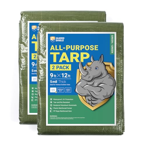 GUARD SHIELD Tarp Green 9x12 Feet Multi Purpose Waterproof Poly Tarp Cover 5mil (2-Pack) - color: Green, size: 9x12 (2-Pack)
