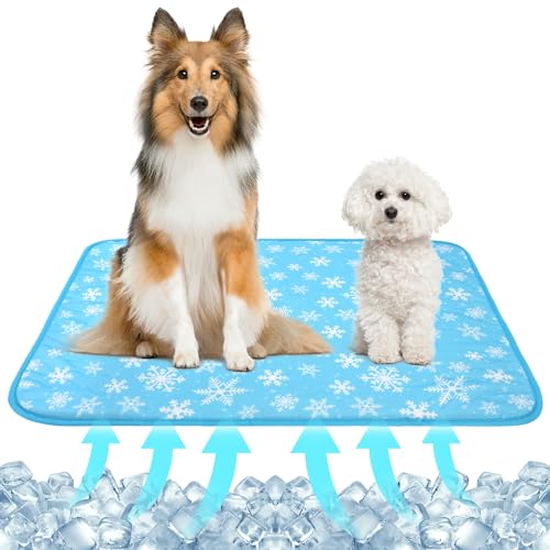 NACOCO Summer Pet Cooling Mat - Cat Dog Cushion Pad Sleeping Cool Snowflake Comfortable Soft for Pets Kids and Adults (Blue Snowflake, L) - color: Blue Snowflake, size: L: 27.5'' x 38.5''