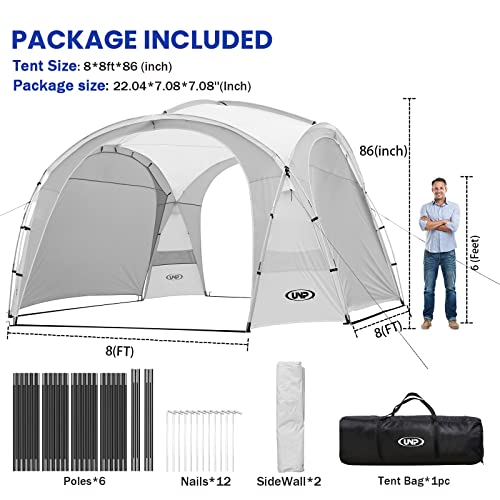 UNP Easy Beach Tent Pop Up Canopy UPF50+ Tent with Side Wall, Ground Pegs, and Stability Poles, Sun Shelter Rainproof, Waterproof for Camping Trips, Backyard Fun, Party Or Picnics - color: White, size: 8 x 8 ft
