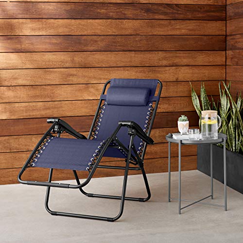 Amazon Basics Outdoor Portable Zero Gravity Reclining Lounge Chair with Headrest Pillow, Textilene, Lightweight, 26", Blue - color: Navy Blue