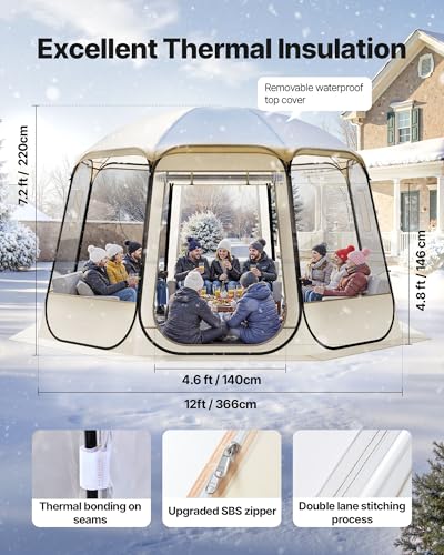 VEVOR Pop up Sports Tent, 8 Sizes Optional Clear Bubble Tent for 1-6 Person, Waterproof Outdoor Pod with Floor Mat & Top Cover, Garden Igloo Dome Tents Camping Shelter for Sports Watching - color: Clear, size: 12'L x 11.1'W x 7.2'H