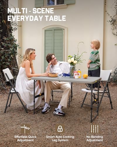 FanttikOutdoor Folding Table 4 Foot, Effortless Quick Adjustable Height Foldable Small Card Table, Fixing Lock, Stable for Party Dining Events Picnic Indoor Outdoor Camping, 1 Pack, Zeta X4 Pro Grey - color: Grey