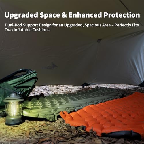 14ft Hammock Rain Fly Lightweight Waterproof Camping Tent Tarp with Doors and Dual Support Poles, Bushcraft Tarp Shelter for Backpacking Hiking Camping - color: Army-2