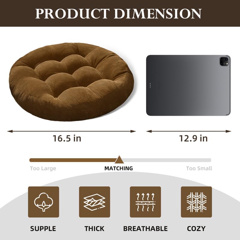 Meditation Floor Pillow Set of 2 Large Round Floor Cushions for Adults Tufted Corduroy Floor Seat Pillows Cushion for Living Room Tatami Yoga,Yellow 22x22 Inch - color: Yellow, size: 22"Lx22"Wx5"H