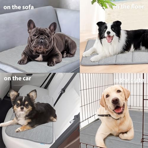 Cooling Dog Mat Q-Max>0.5 - Rapid Cooling Tech, Thin Breathable Crate Pad, Portable Washable Summer Mat, Chill Soothing Fabric - 35"x23" Large Dog, Grey - color: Grey, size: 35"L x 23"W x 0.8"H