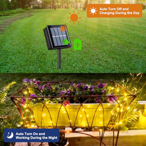 QITONG Solar Fairy Lights, 4 Pack Each 33ft 100 LED Warm White Christmas Light Outdoor Waterproof, 8 Modes Silver Wire Twinkle Mini Lights - color: Warm, size: 4Pack*100LED