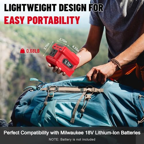 220W Azocek Power Inverter Compatible with Milwau-kee 18V Battery, DC 18V to AC 110V Portable Power Station with 1 AC Outlet, 2 USB Ports & 1 Type-C Fast Charging, 400LM LED Work Light (2-Pack) - color: Red, size: 2-PACK