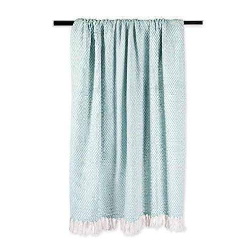 DII 100% Cotton Basket Weave Throw for Indoor/Outdoor Use Camping Bbq's Beaches Everyday Blanket, 50 x 60, Woven Stripe - color: Aqua, size: 50x60"