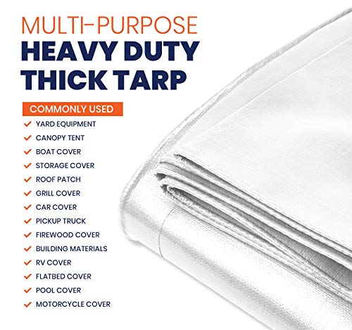 Heavy Duty 10 Mil Tarp Cover, Waterproof, UV Resistant, Rip and Tear Proof, Poly Tarpaulin with Reinforced Edges for Camping, Roof, Patio, Pool, Boat. (White 6′ X 8′) - color: White-10 Mil, size: 6′ X 8′